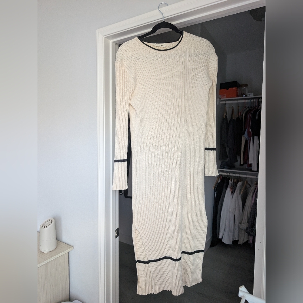 Everlane Cotton Wide Rib Midi Sweater Dress White Long Sleeve